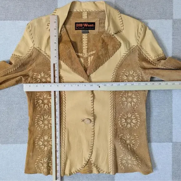 SOLD Vintage 70s leather and suede whip stitch western shirt jacket - Picture 4 of 8